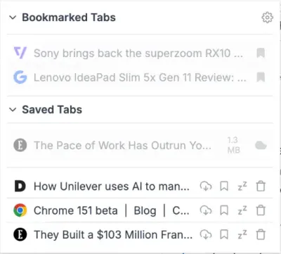Organize Tab on Chrome Extension Light Mode UI