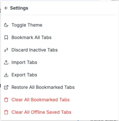 Manage Tab Chrome Extension Settings
